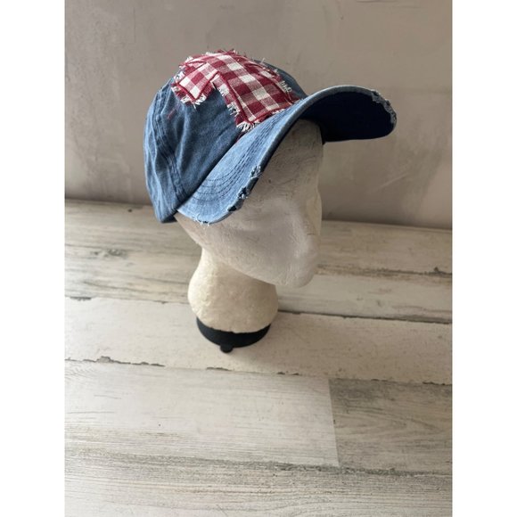 Southern Junkie woman’s distressed denim cap with red plaid cross - Picture 1 of 4